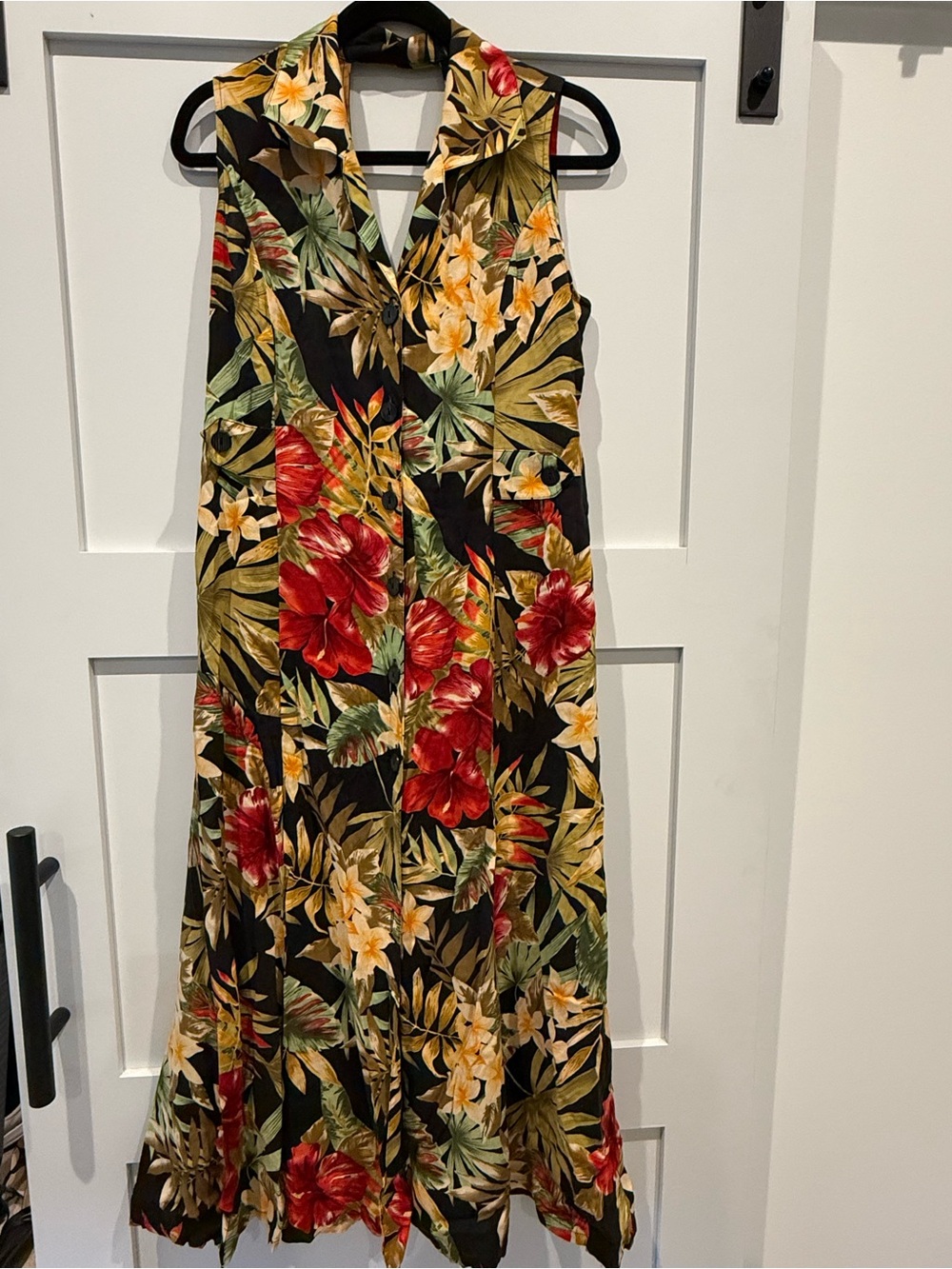 White Stag Black Maxi Dress with Red & Yellow Floral Print